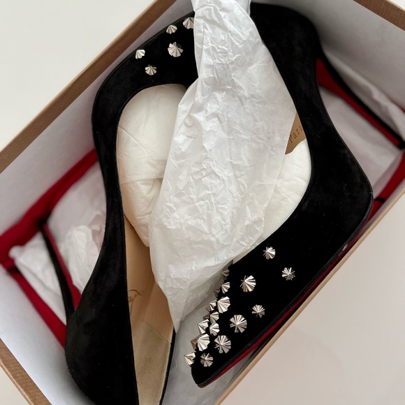 Drama Pump 100 Veau Velours Christian Louboutin Heels In Black/Silver, Size 38 - Picture 8 of 15